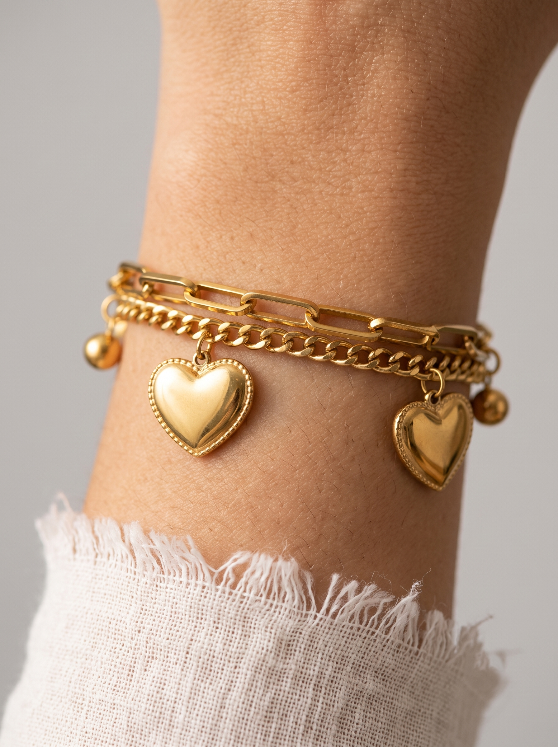 Bohemian Style Double Layered Heart Bracelet