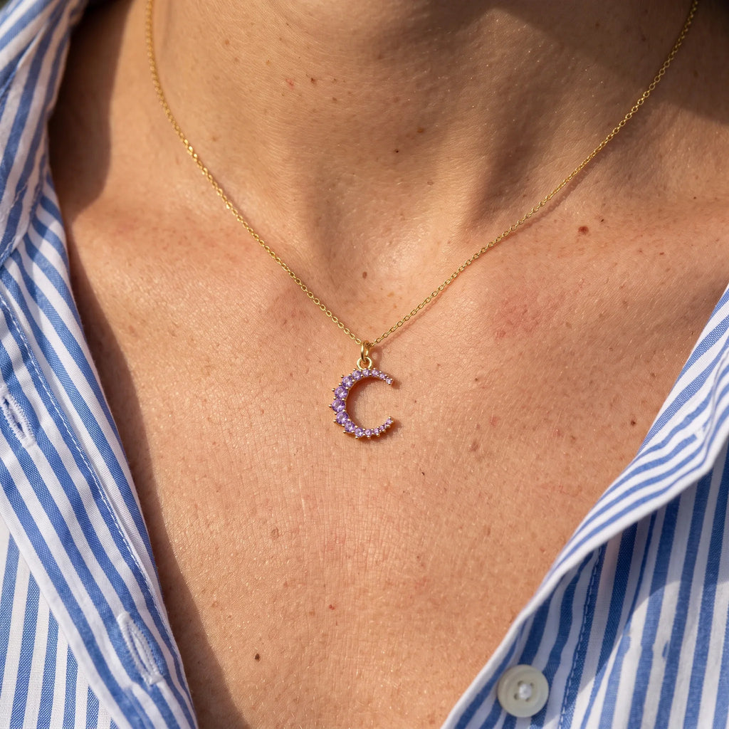 Diatoms Moon Purple Zircon Pendant Necklace