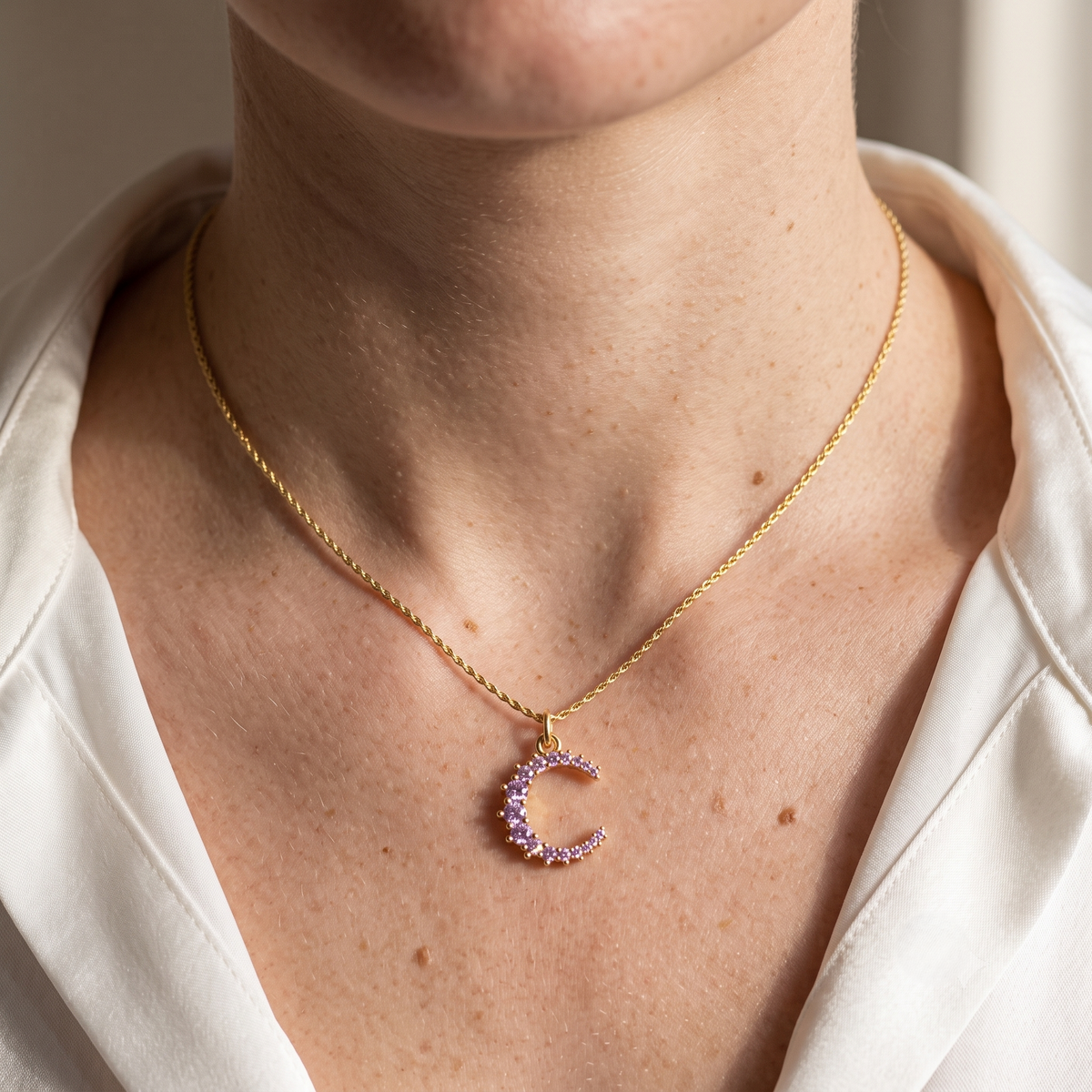 Diatoms Moon White Zircon Pendant Necklace