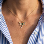 Diatoms Dragonfly Inlay Green Zircon Necklace