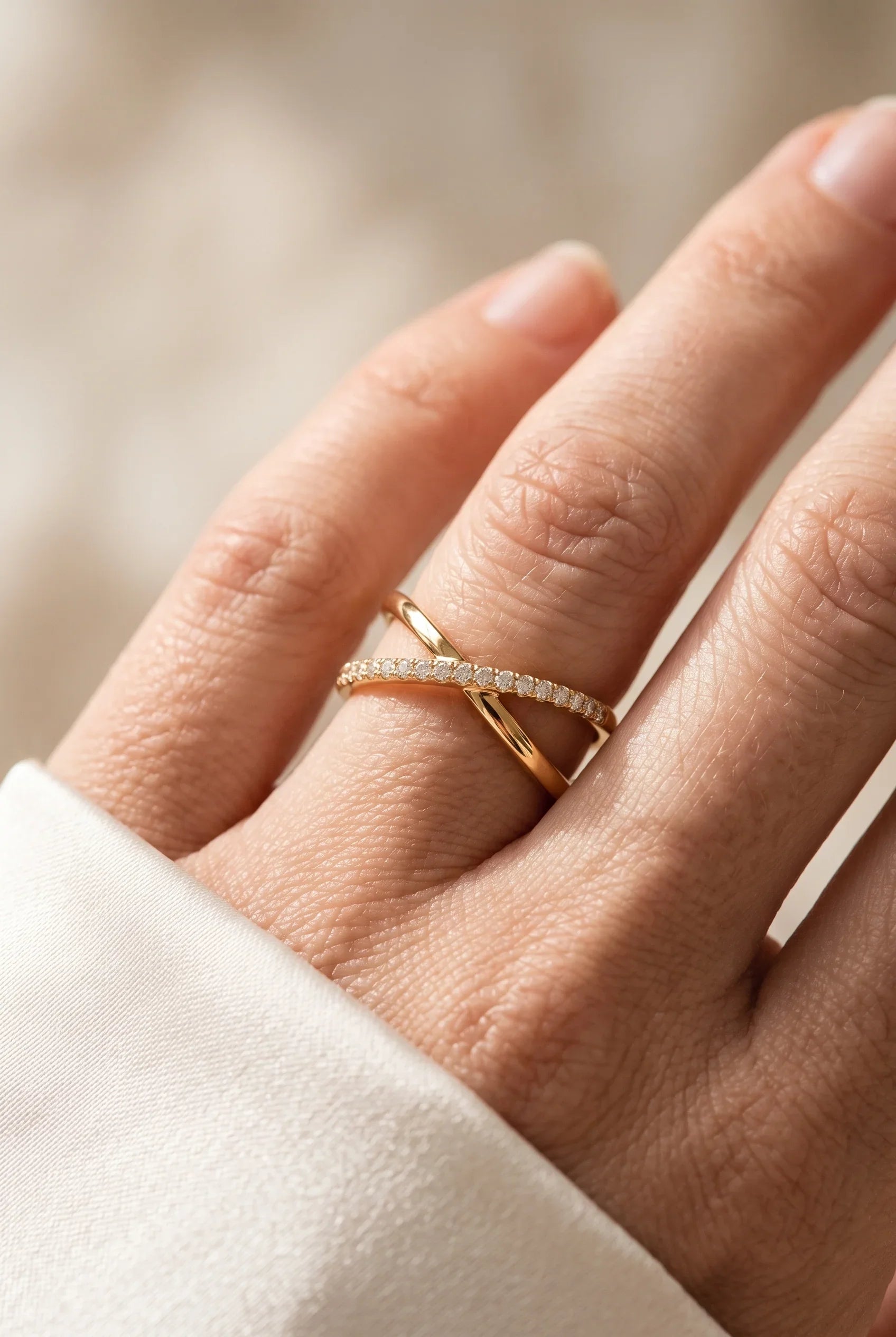 Diamond-Studded Gold Circle Ring