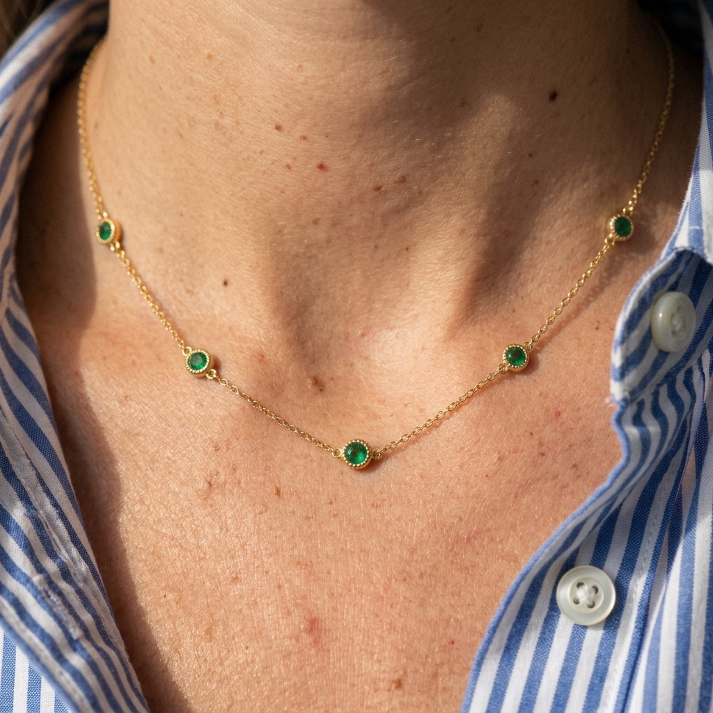 Green Zircon Chain Necklace