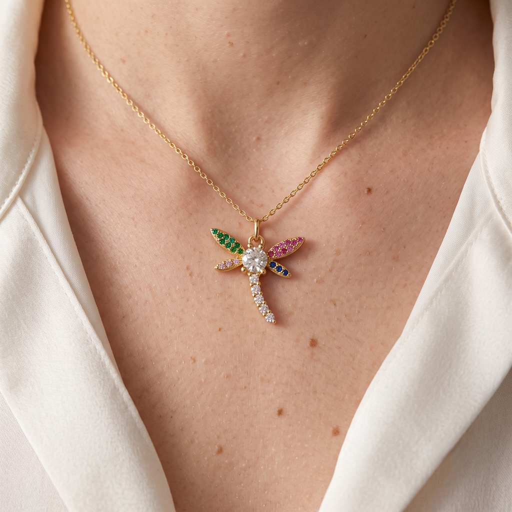 Diatoms Dragonfly Inlay Zircon Necklace