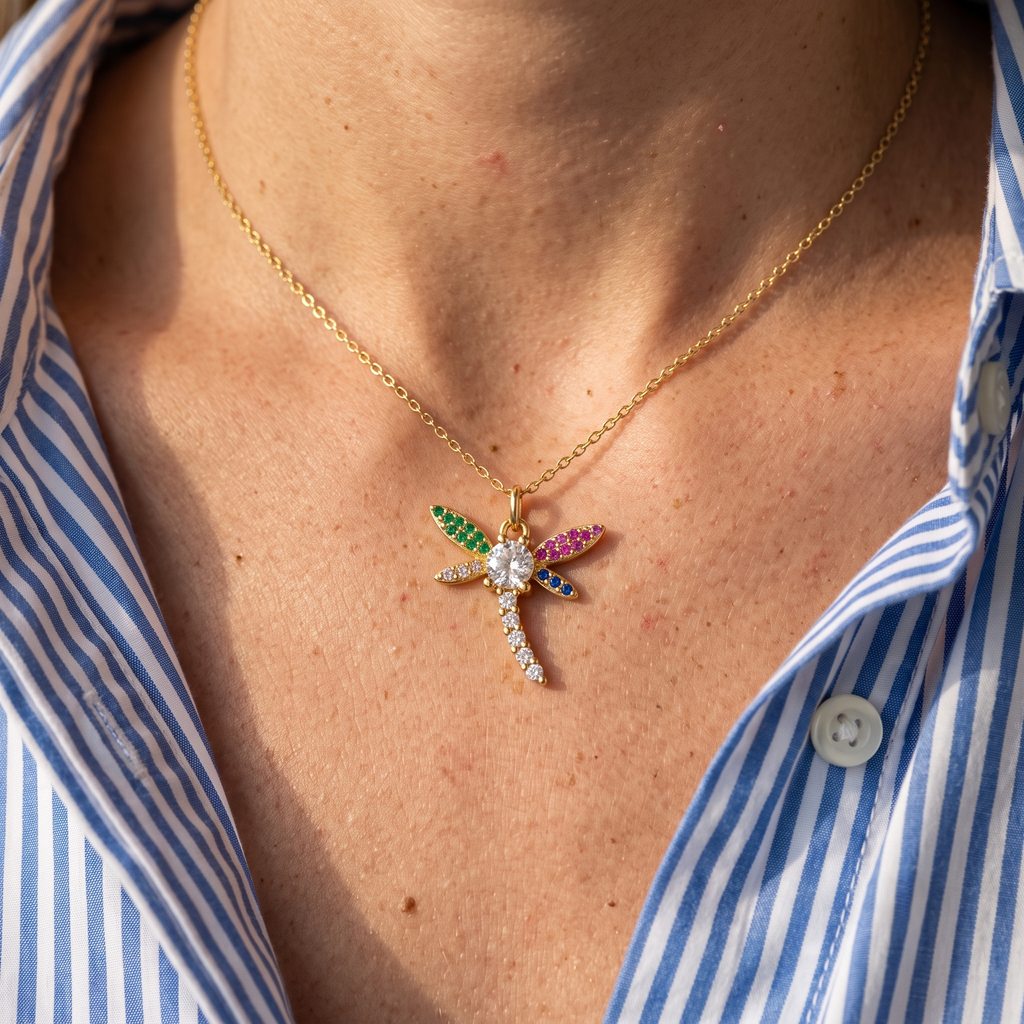 Diatoms Dragonfly Inlay Zircon Necklace
