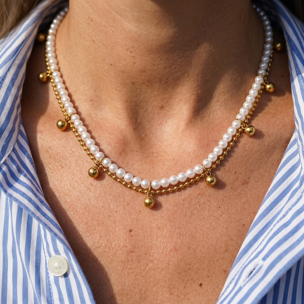 Elegant Double Layer Pearl Chain Necklace