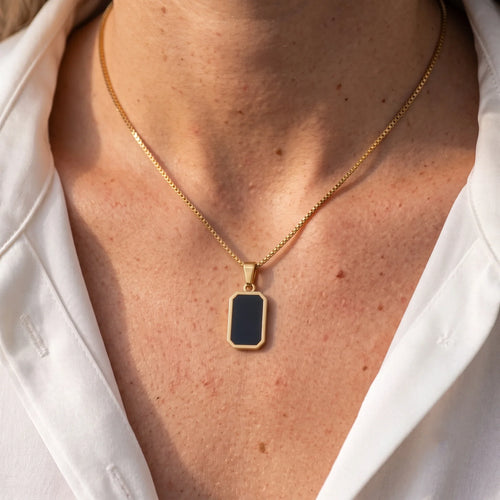 Black Enamel Gold Plated Necklace