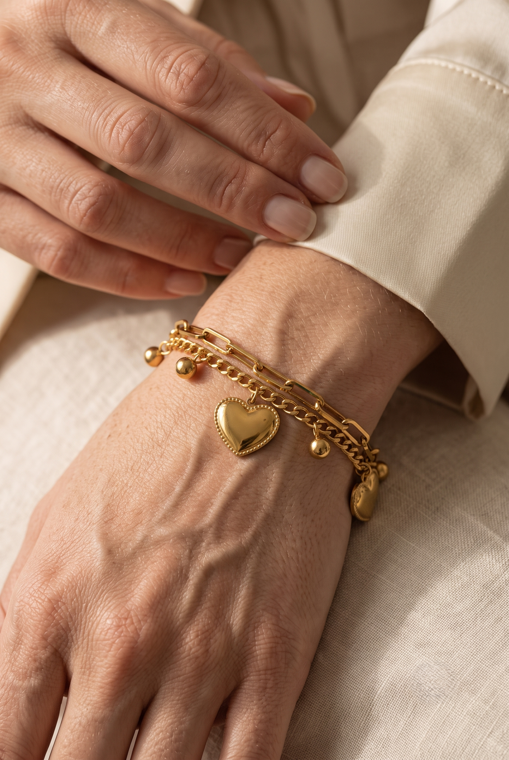 Bohemian Style Double Layered Heart Bracelet