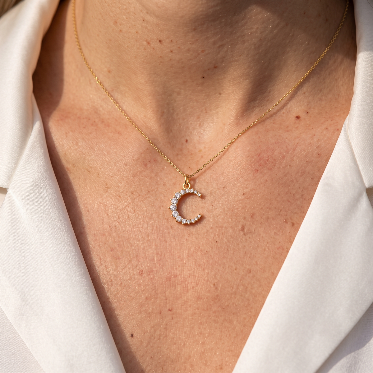 Diatoms Moon White Zircon Pendant Necklace