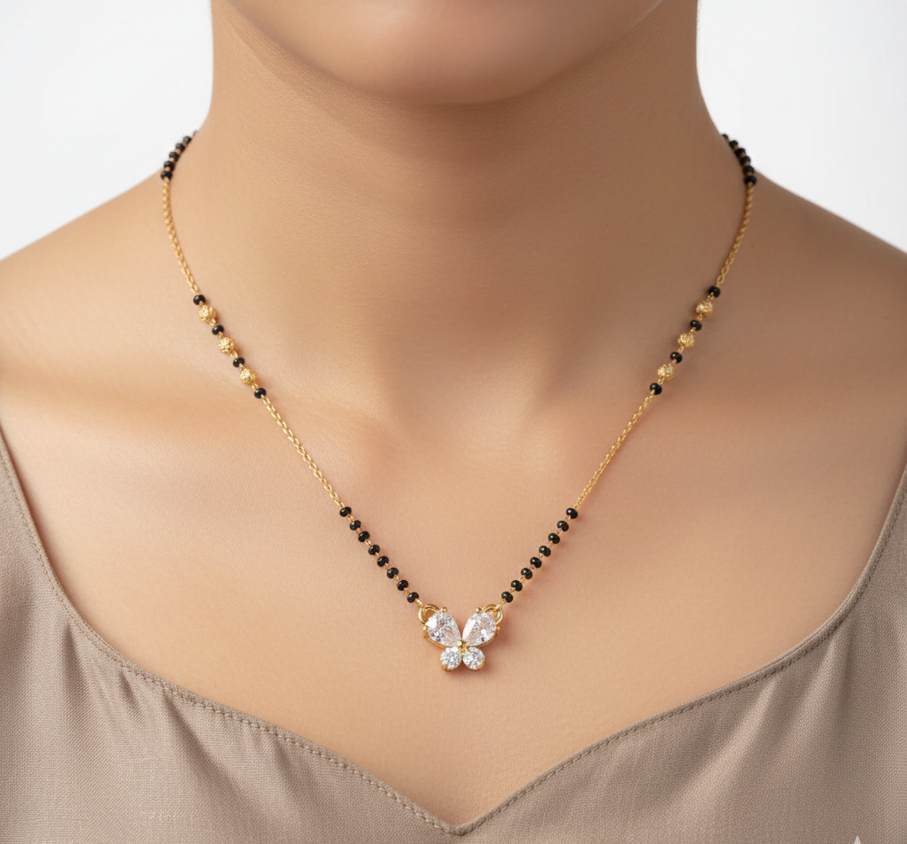 Necklace with a butterfly pendant on a mannequin