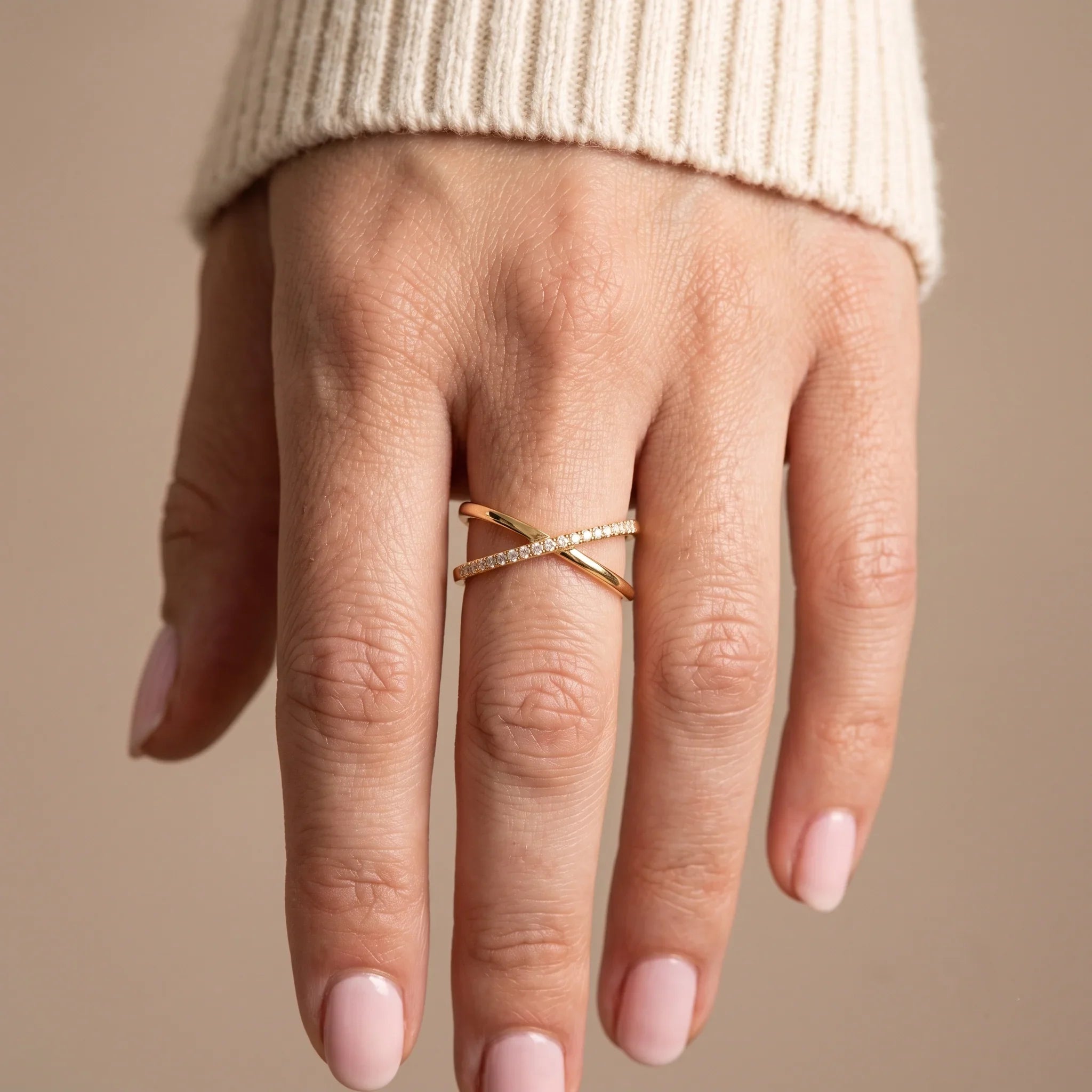 Diamond-Studded Gold Circle Ring