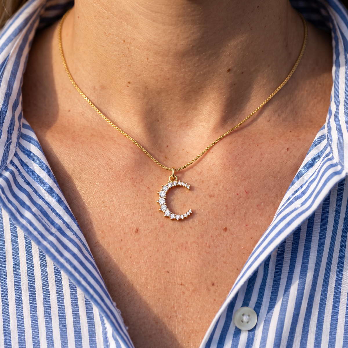 Diatoms Moon White Zircon Pendant Necklace
