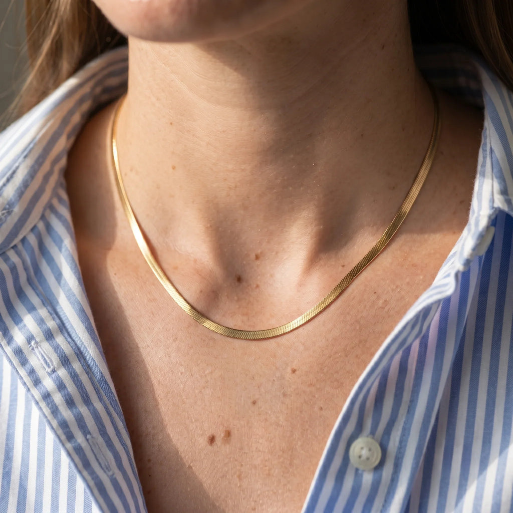 Luxe Herringbone Statement Gold Chain Necklace