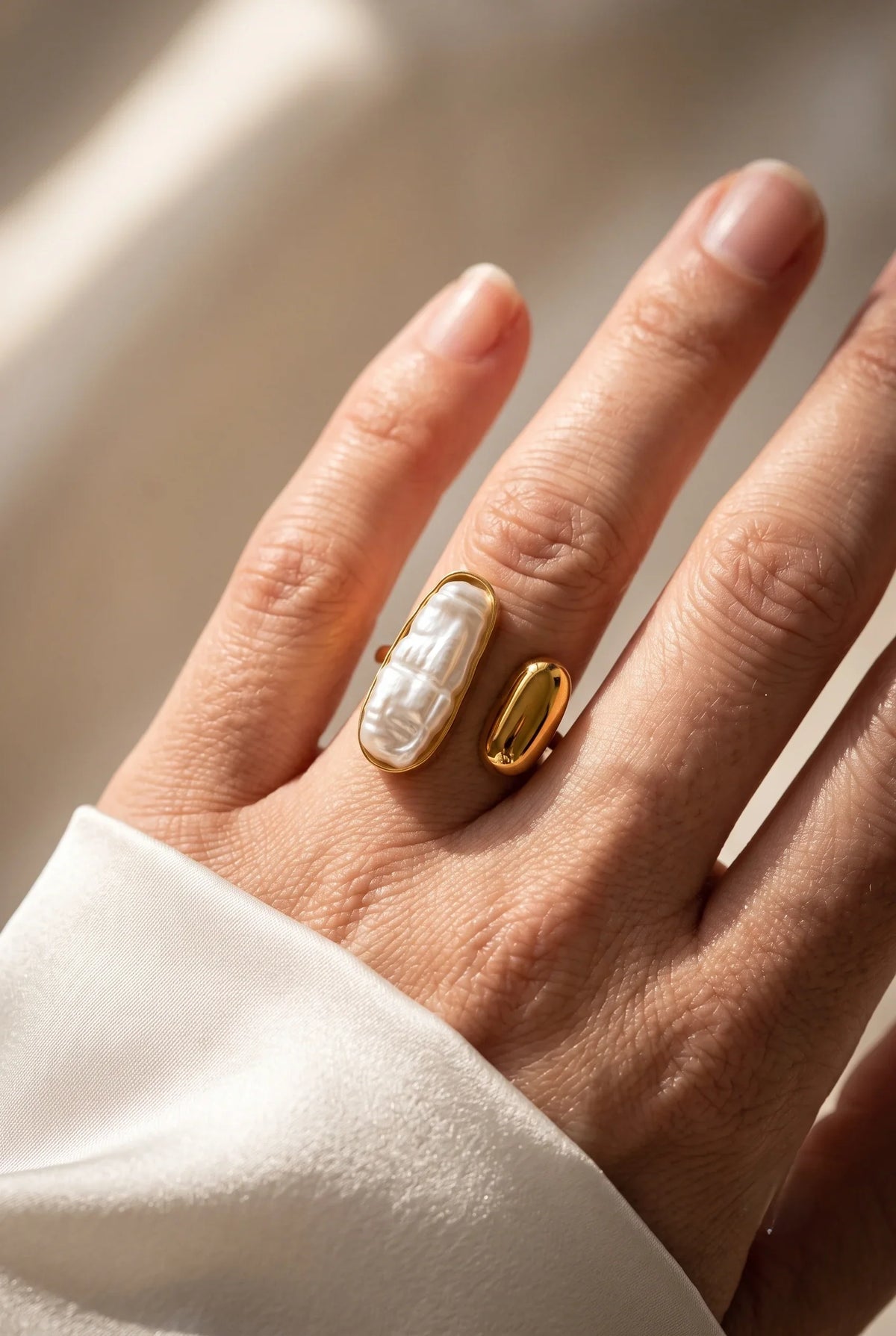Elegant French Style Pearl Open Ring