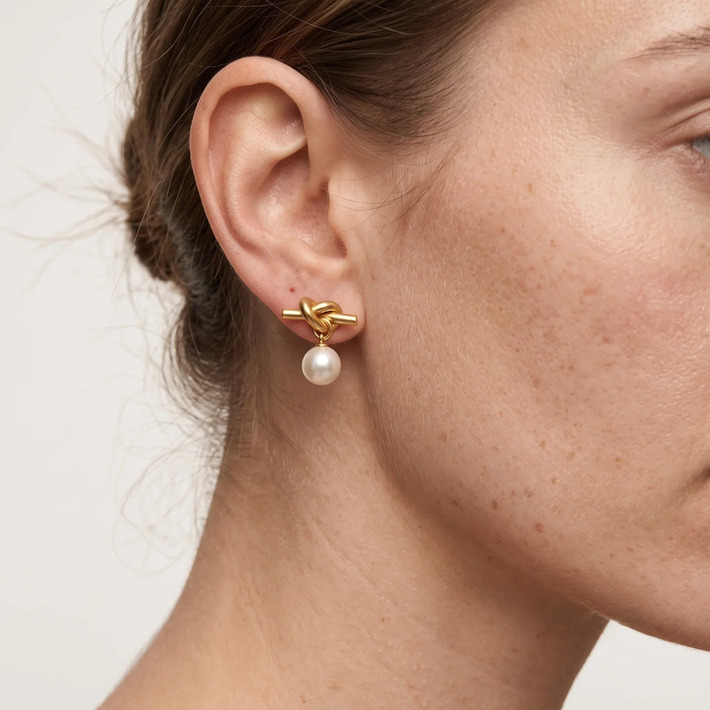 Knot Round Pearl Drop Earrings