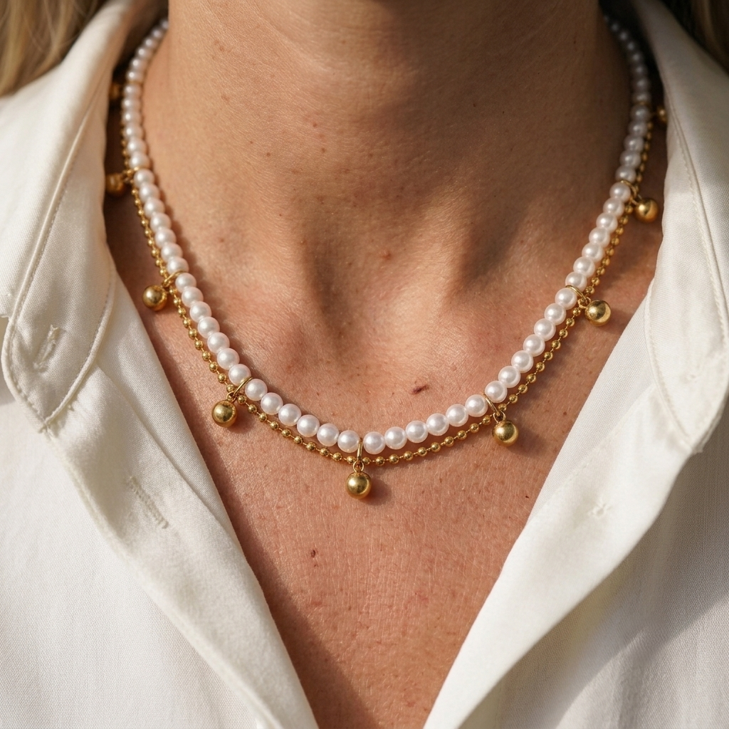 Elegant Double Layer Pearl Chain Necklace