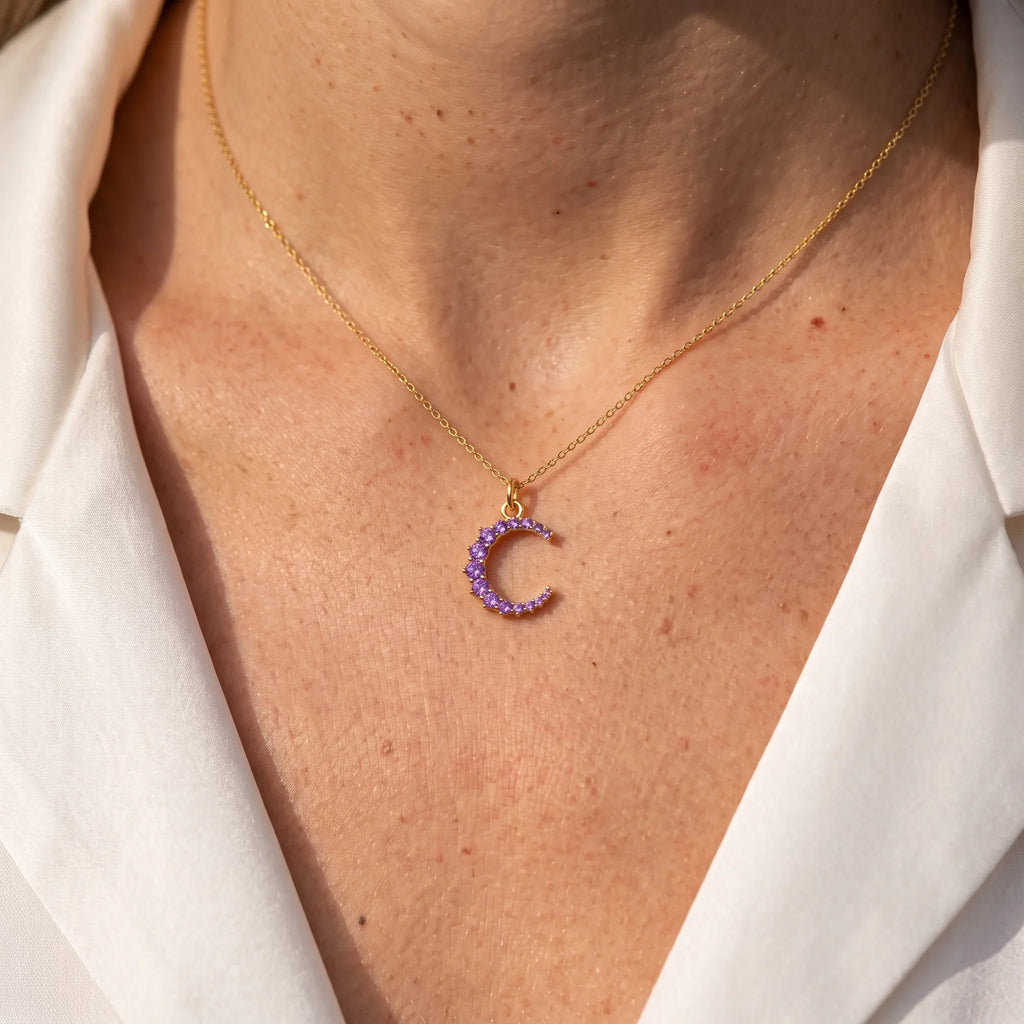 Diatoms Moon Purple Zircon Pendant Necklace
