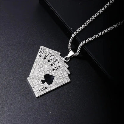 Hip-Hop Poker Inlay Rhinestones Men's Pendant Necklace - Diatoms