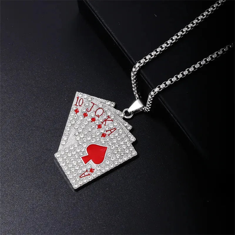 Hip-Hop Poker Inlay Rhinestones Men's Pendant Necklace - Diatoms