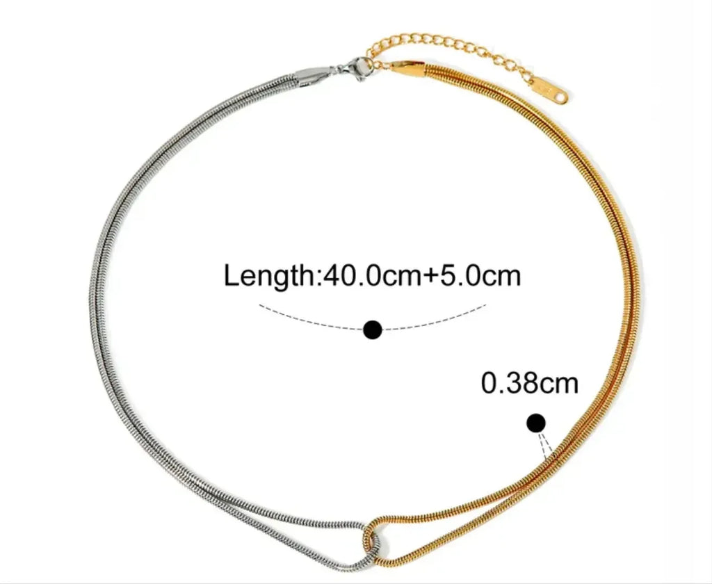 Double Layer Gold Silver Sleek Chain Necklace and Bracelet - Diatoms