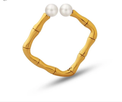 Golden Pearl Rectangular Ring