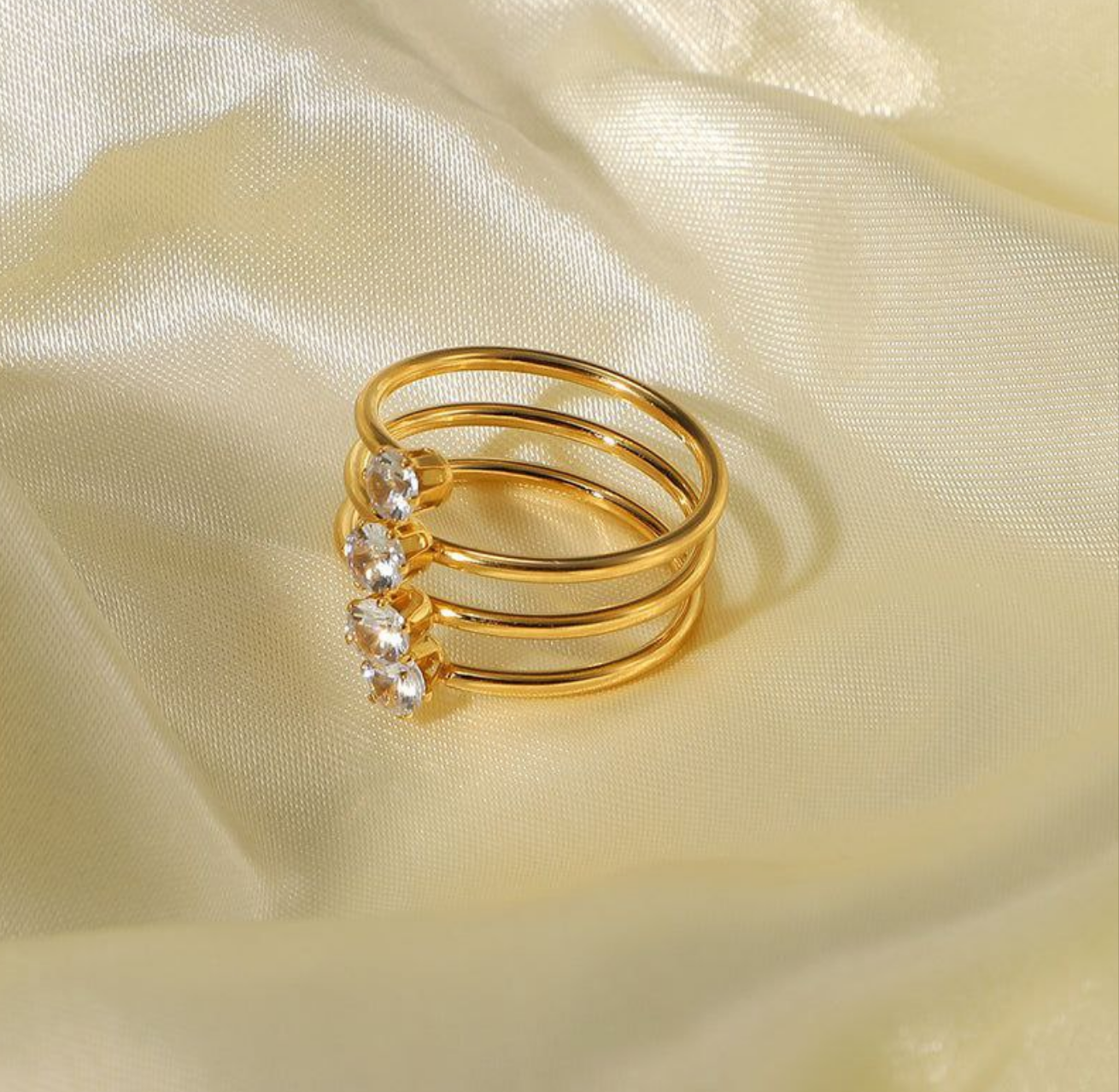 Spiral Luxy American Diamond Golden Ring