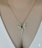 Diatoms Dragonfly Inlay Green Zircon Necklace