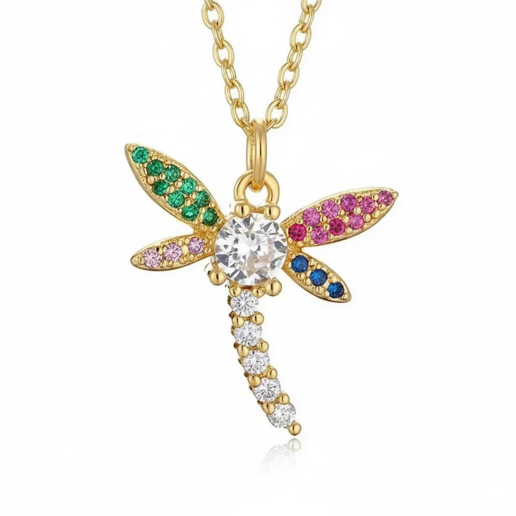 Diatoms Dragonfly Inlay Zircon Necklace