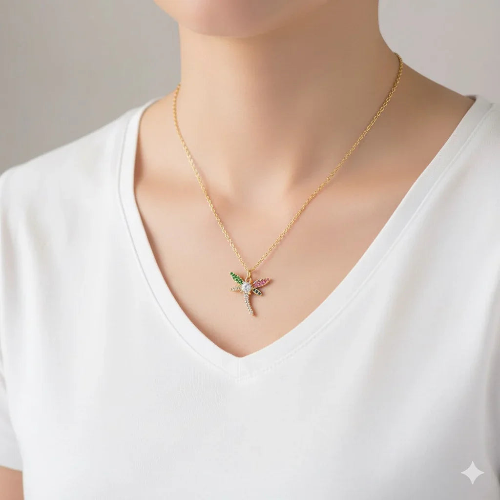 Diatoms Dragonfly Inlay Zircon Necklace
