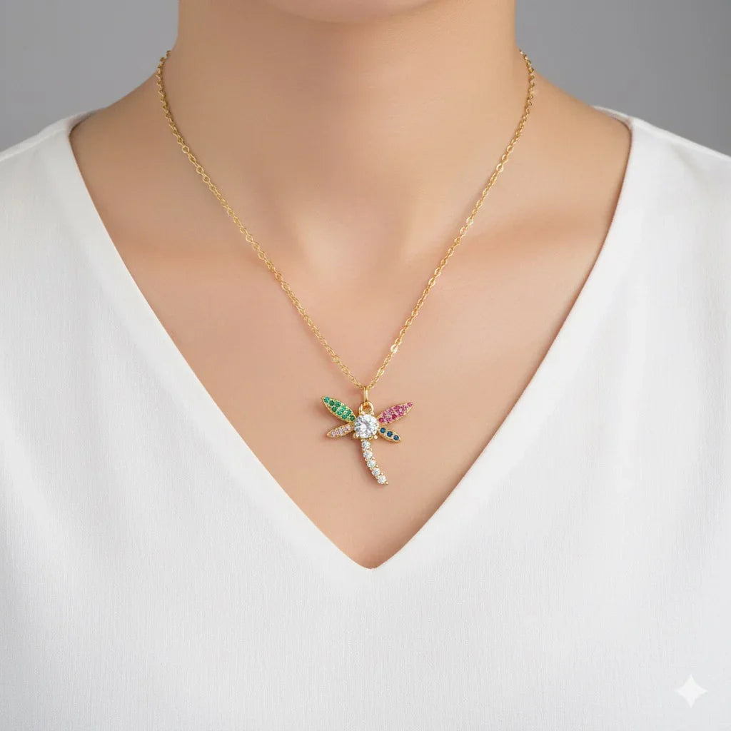 Diatoms Dragonfly Inlay Zircon Necklace