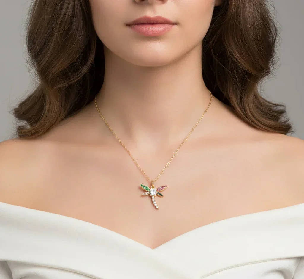 Diatoms Dragonfly Inlay Zircon Necklace