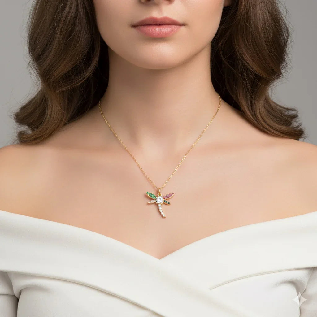 Diatoms Dragonfly Inlay Zircon Necklace