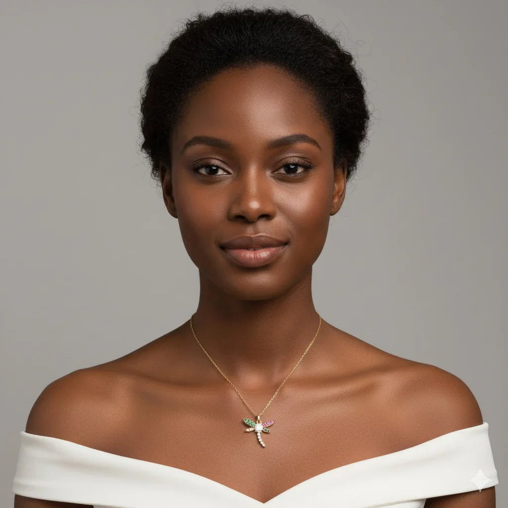 Diatoms Dragonfly Inlay Zircon Necklace