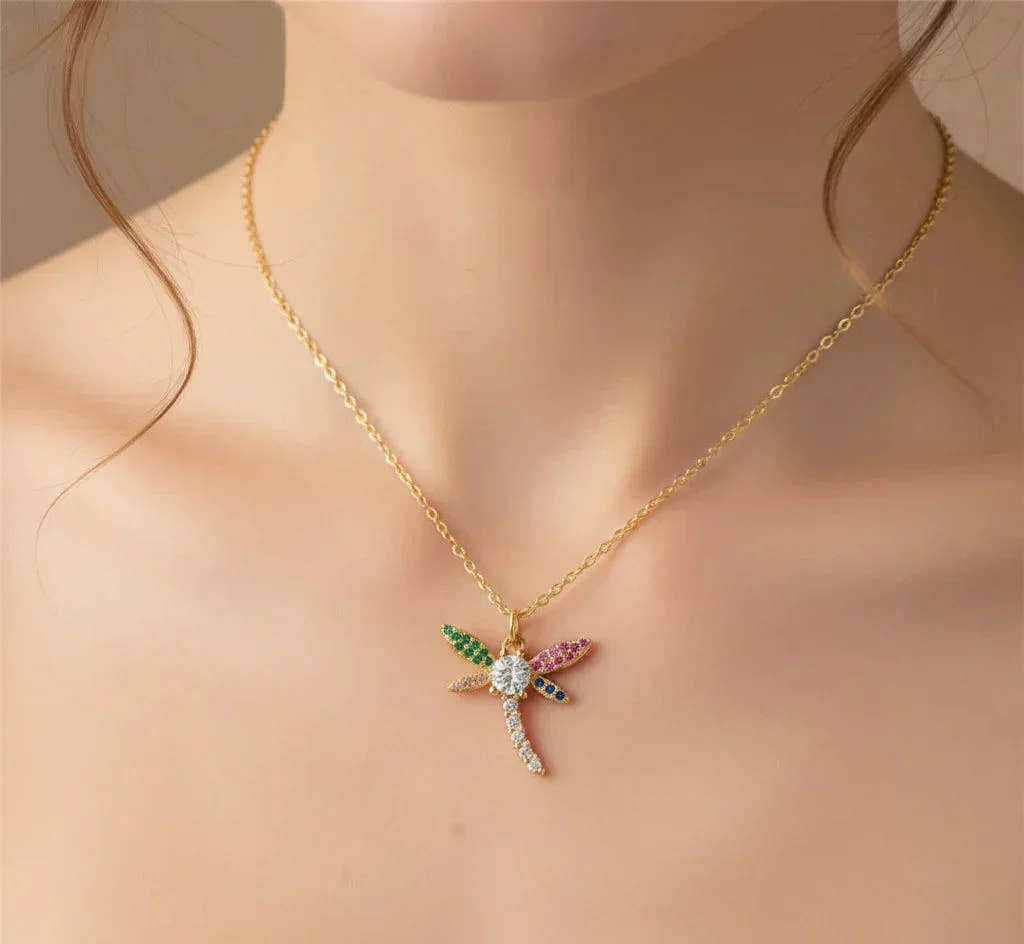 Diatoms Dragonfly Inlay Zircon Necklace