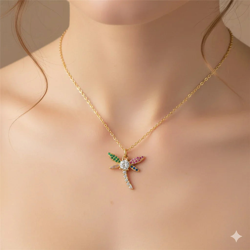 Diatoms Dragonfly Inlay Zircon Necklace