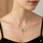 Diatoms Dragonfly Inlay Green Zircon Necklace