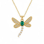 Diatoms Dragonfly Inlay Green Zircon Necklace