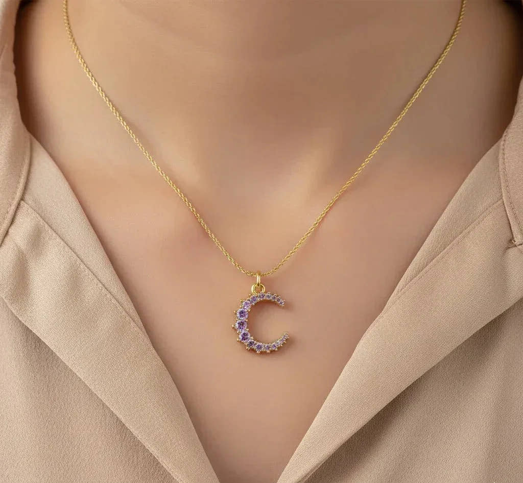 Diatoms Moon Purple Zircon Pendant Necklace