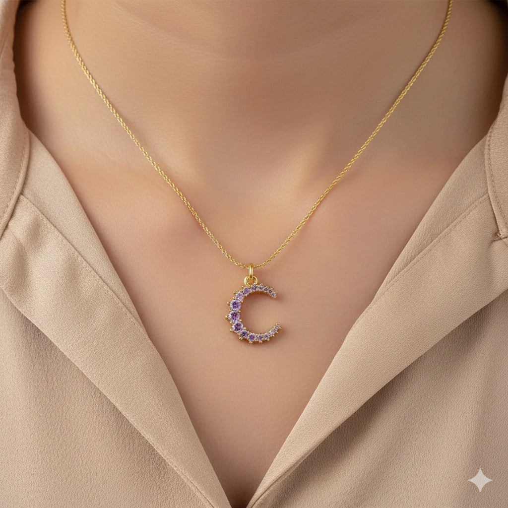 Diatoms Moon Purple Zircon Pendant Necklace