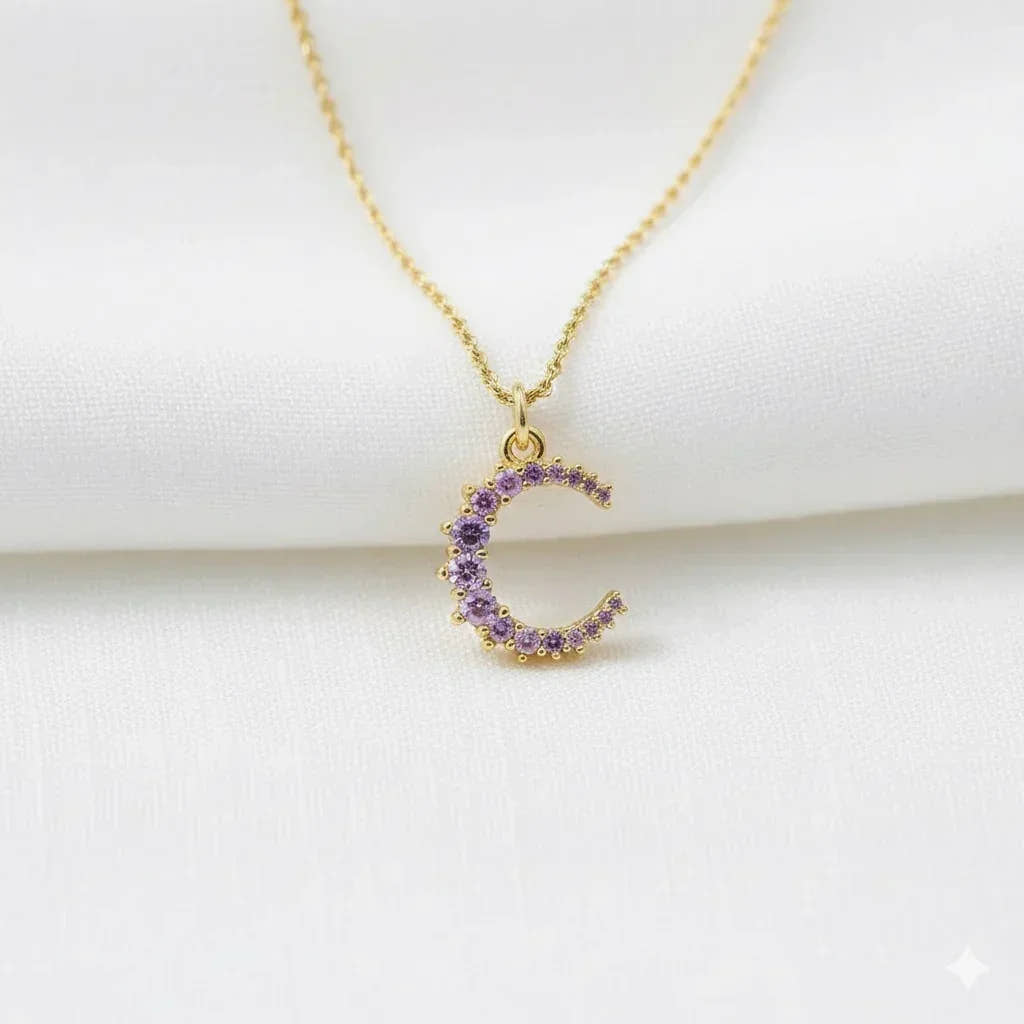 Diatoms Moon Purple Zircon Pendant Necklace