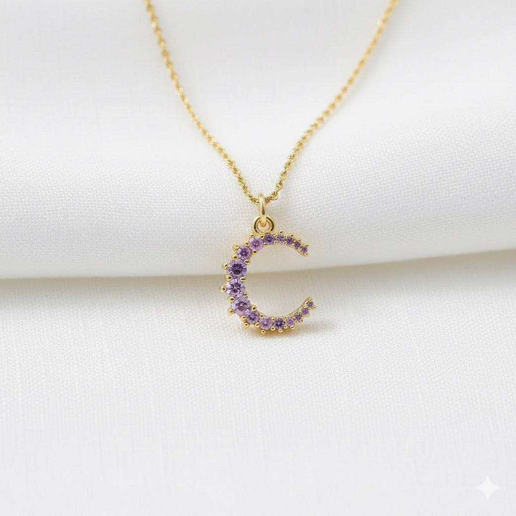 Diatoms Moon Purple Zircon Pendant Necklace
