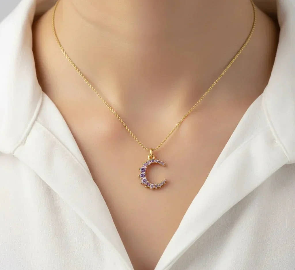 Diatoms Moon Purple Zircon Pendant Necklace
