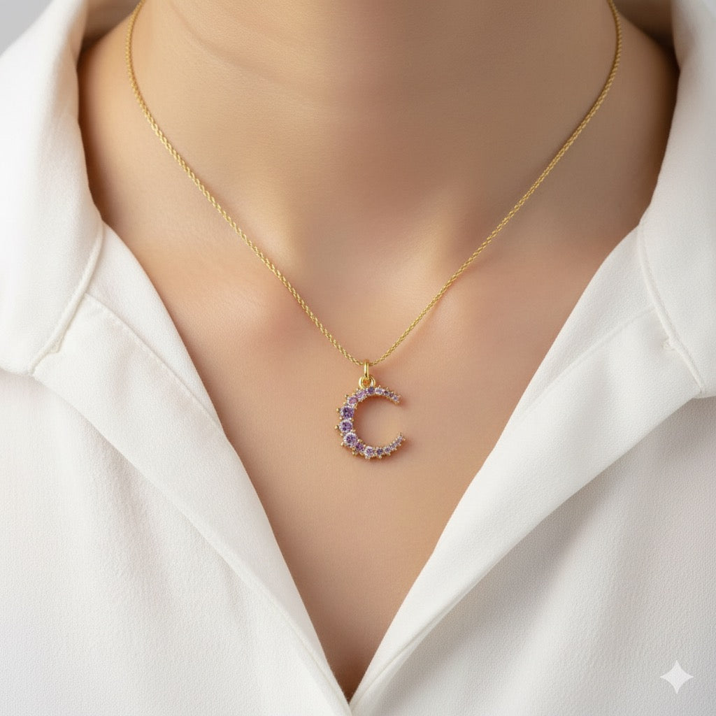 Diatoms Moon Purple Zircon Pendant Necklace