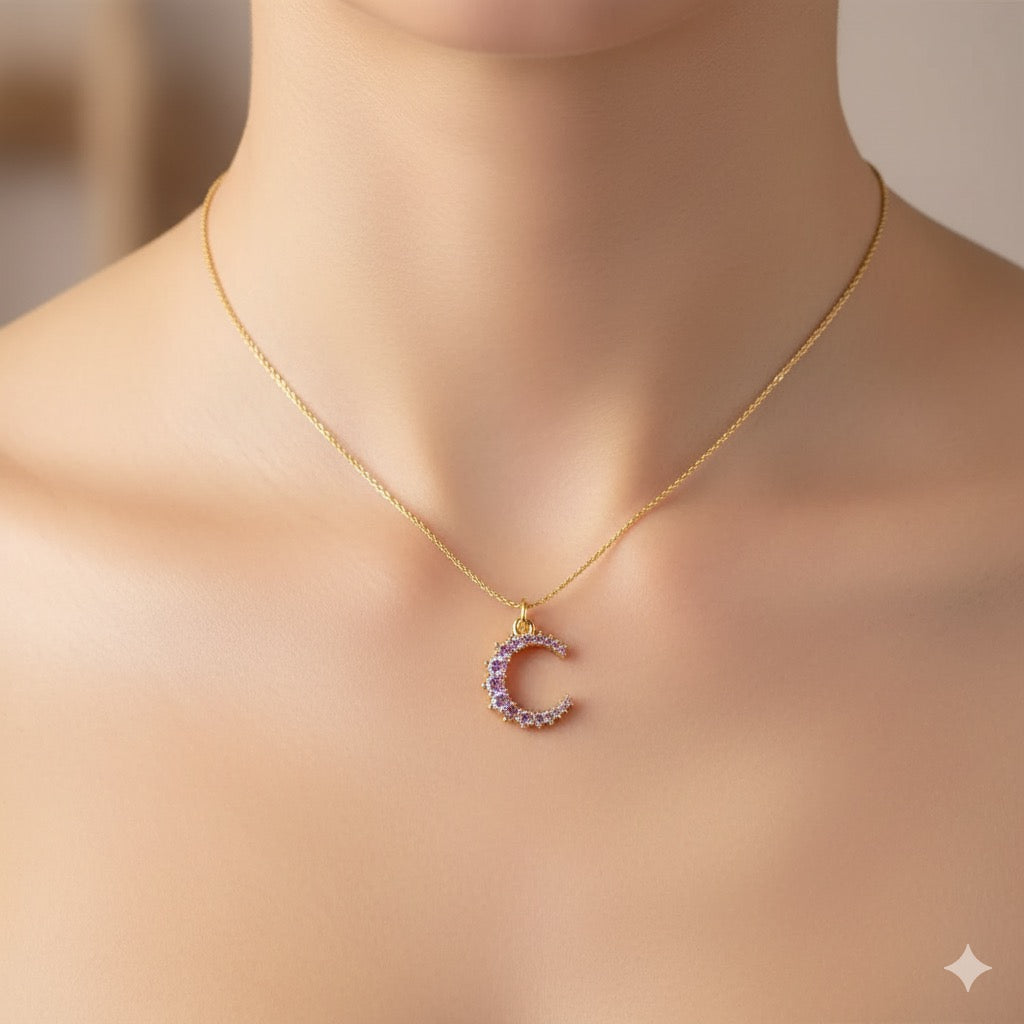 Diatoms Moon Purple Zircon Pendant Necklace
