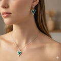 Green Heart Shape Enamel Pendant Earrings Set
