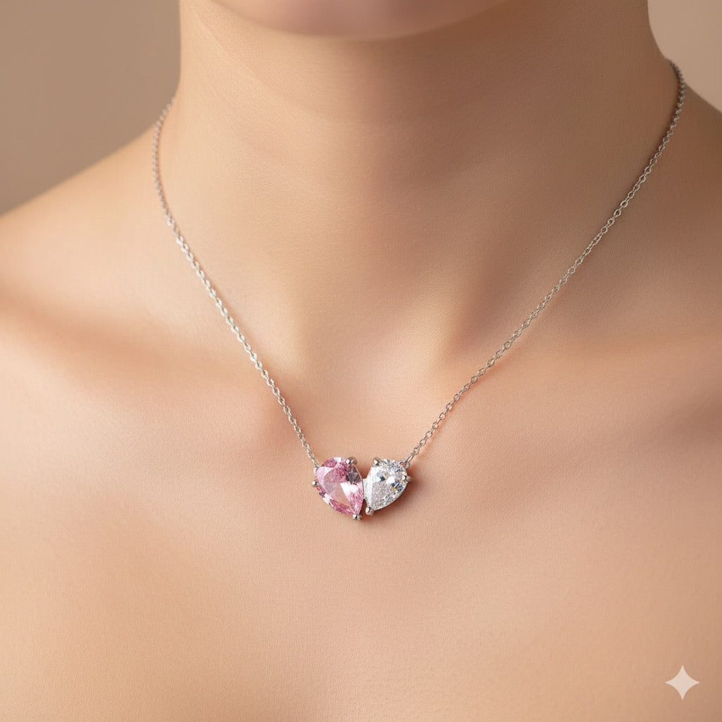 Diamond Heart Colorful Necklace Earring Set