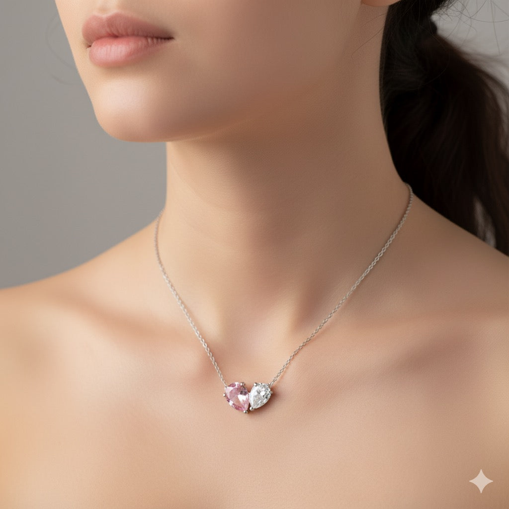 Diamond Heart Colorful Necklace Earring Set