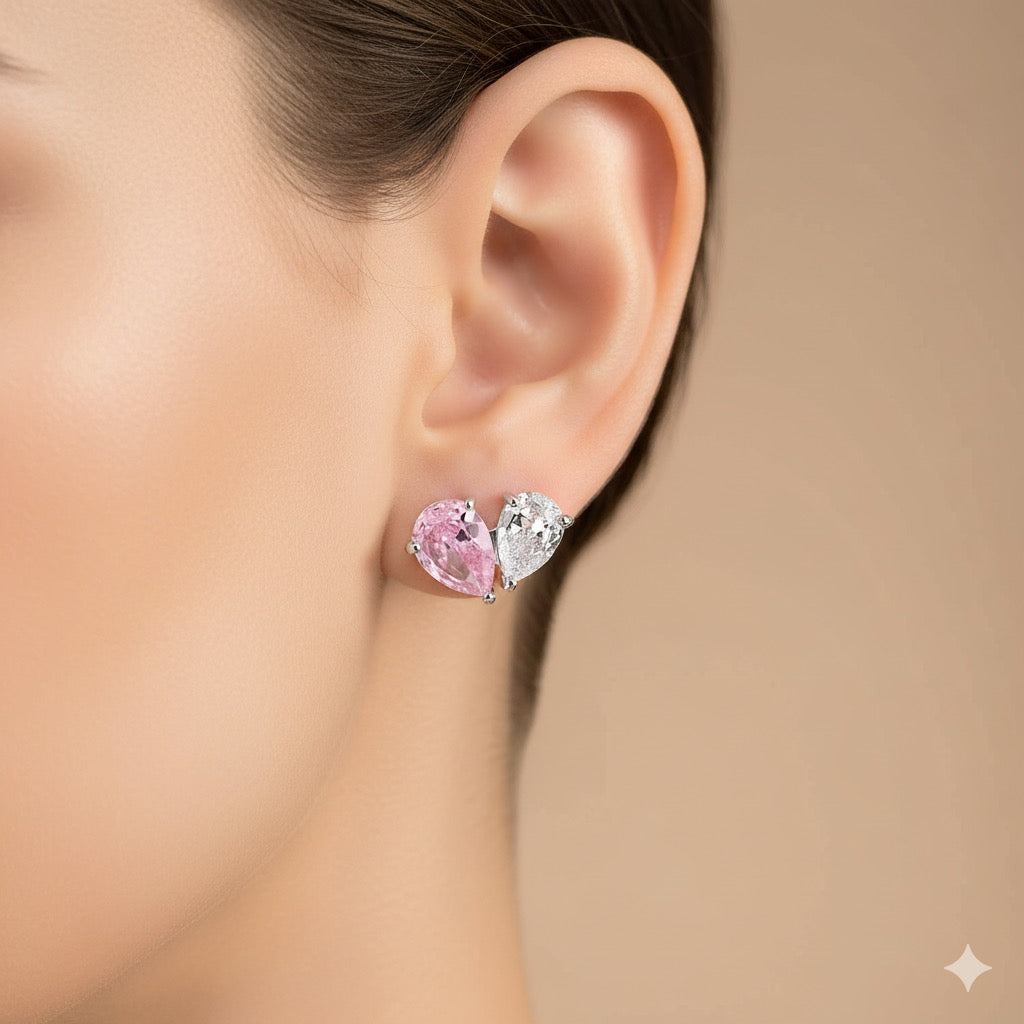 Diamond Heart Colorful Necklace Earring Set