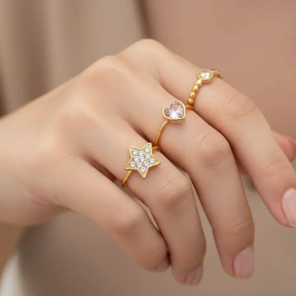 Pentagram Heart Shape Rhinestones Rings Set