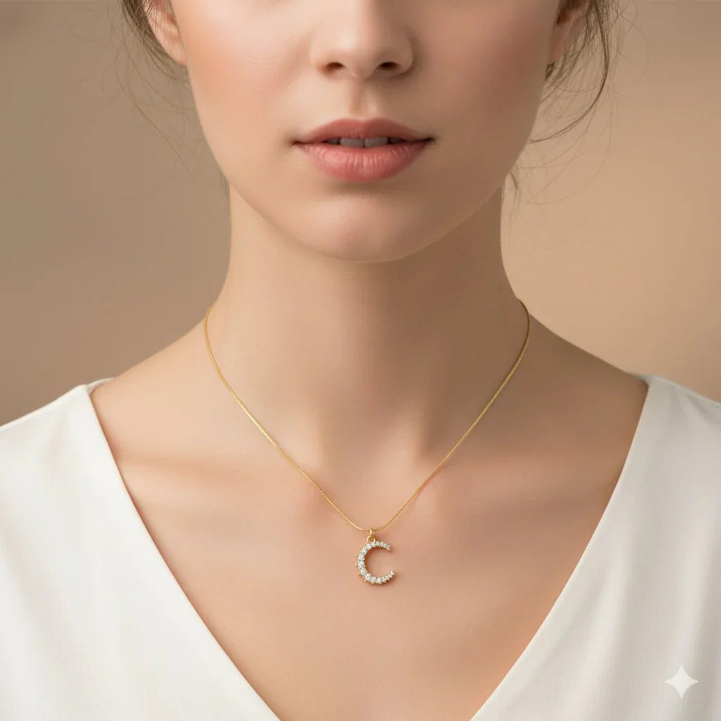 Diatoms Moon Zircon Pendant Necklace