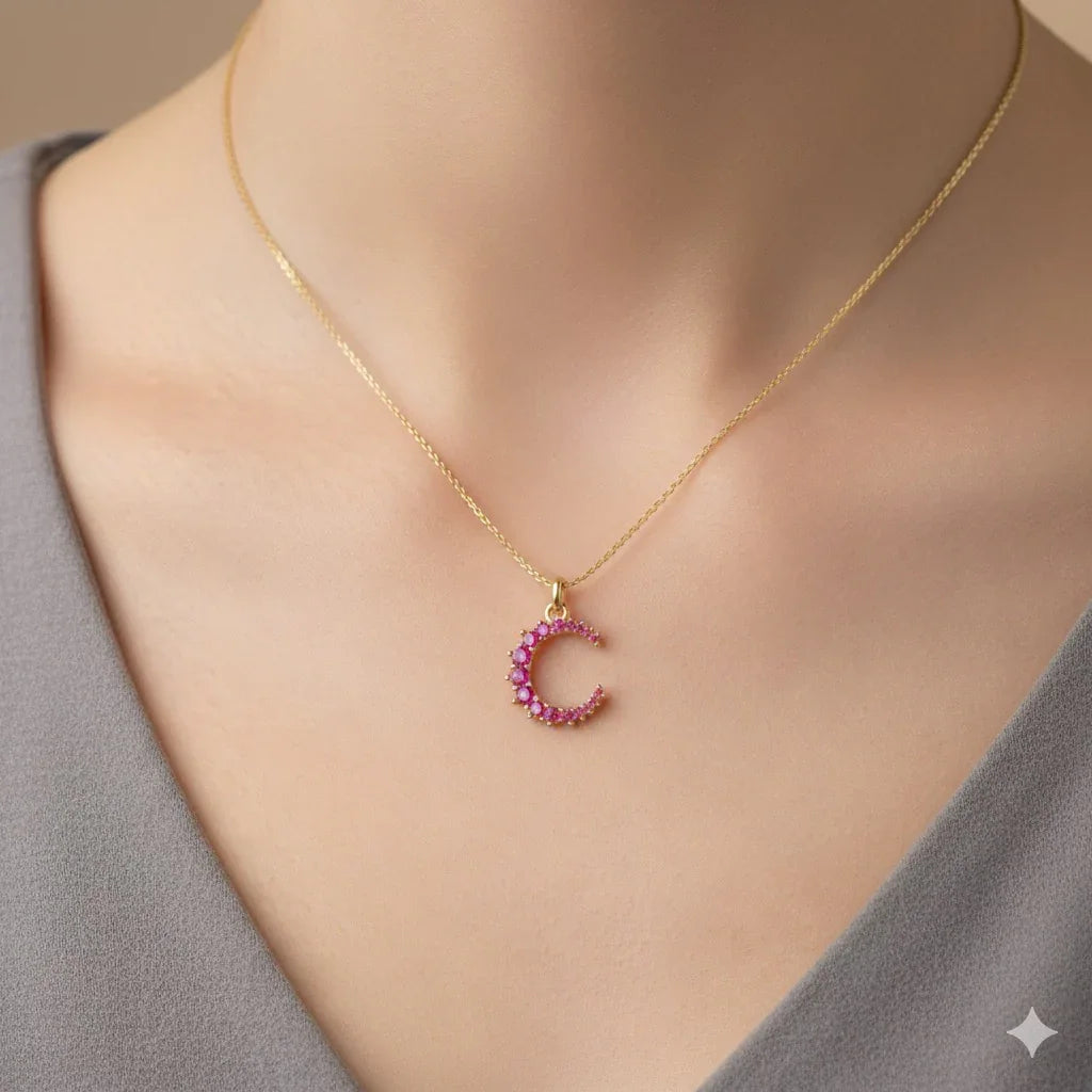 Diatoms Moon Zircon Pendant Necklace